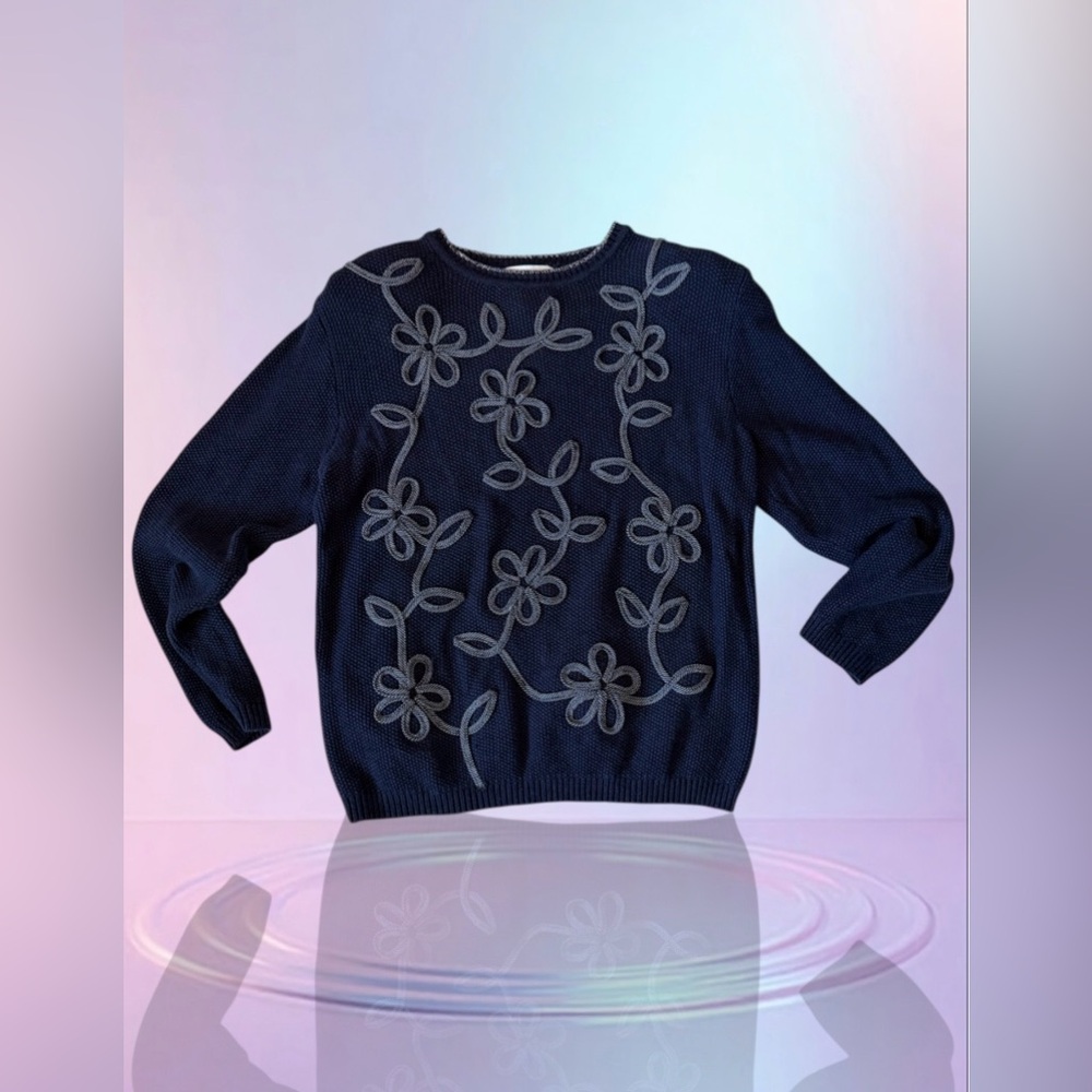 Vintage 🌺 Alfred Dunner Petite Floral Embroidered Knit Sweater –‎ PS